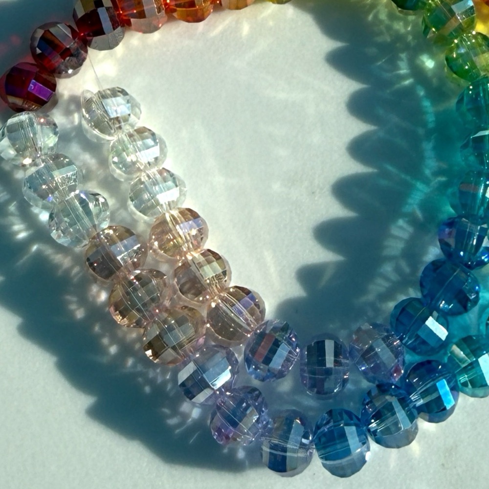 Glass Rainbow Disco Cut Faceted 8mm Rondel Beads‎ Strand - 50+ Beads - Picture 3 of 4